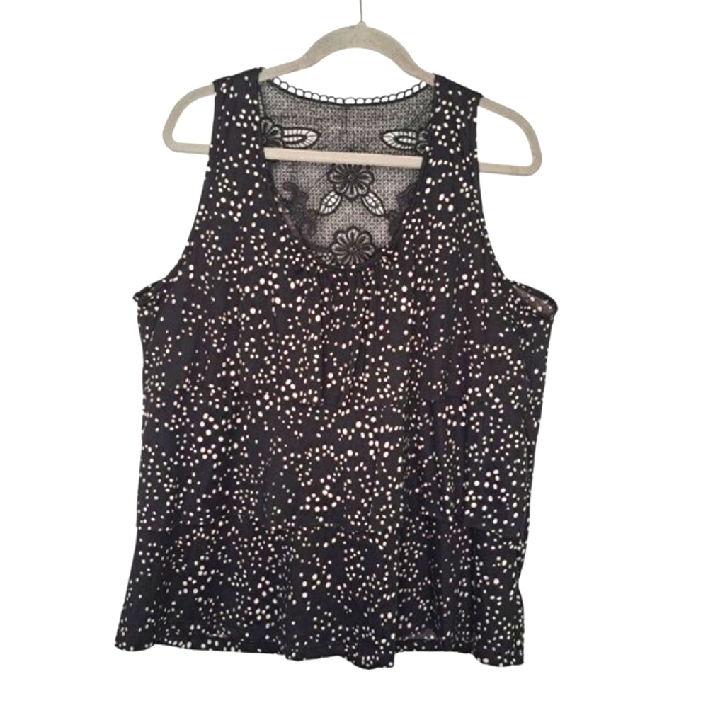 Julie's Closet Tired Black Spotted Lace Trim Tank Plus Size 2X